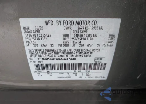 2020 Ford Explorer Xlt из США, поврежденный, VIN 1FMSK8DH9LGC37238